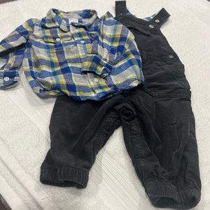 Gymboree 12-18m flannel shirt with matching overalls